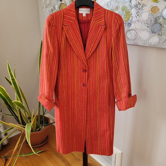 Freda's Jackets & Blazers - SOLD - Freda's Striped Long Jacket US 6